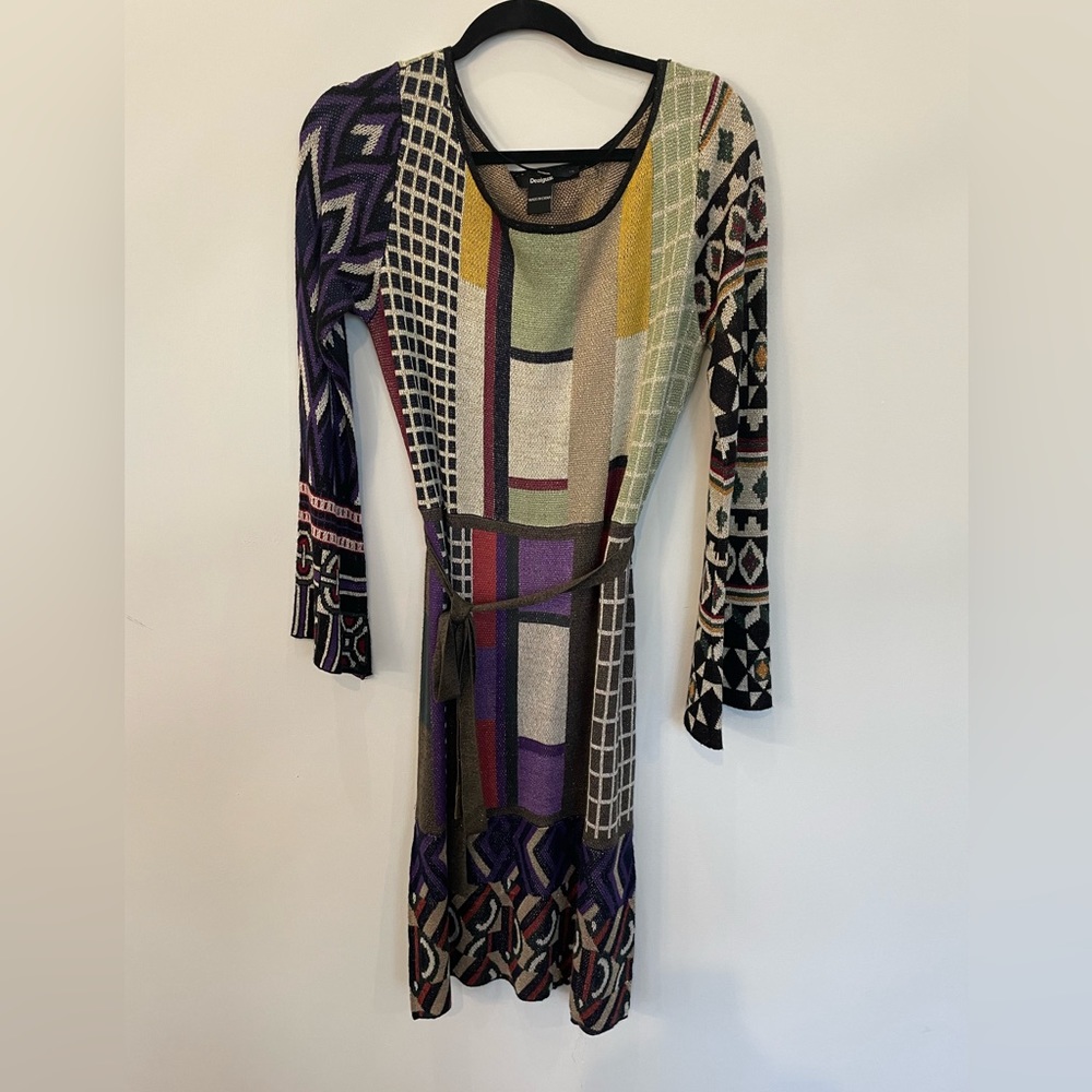Vintage Designer Desigual Cocktail Dress Full Wide Sleeves, XL